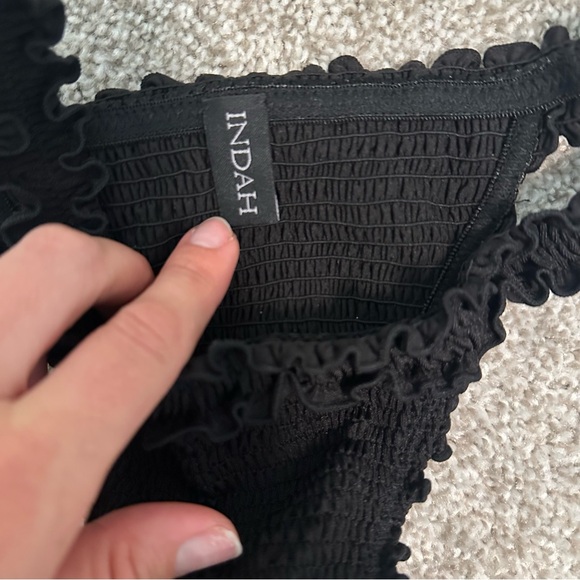 Indah Black Ruched Bikini Bottom with Ruffles - Size Medium - Picture 3 of 5